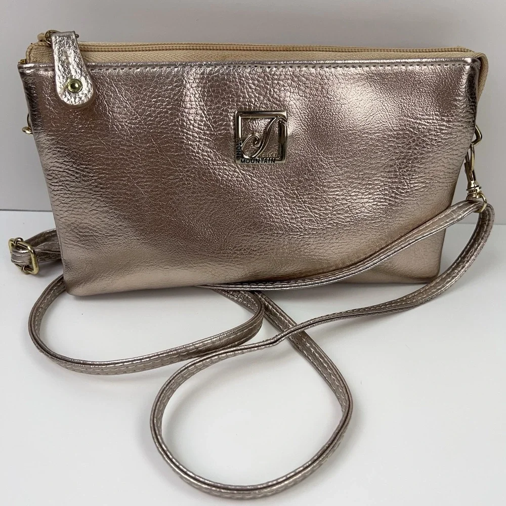 Stone Mountain Crossbody Wallet Bag Faux Leather Purse With Coin Purse Rose Gold